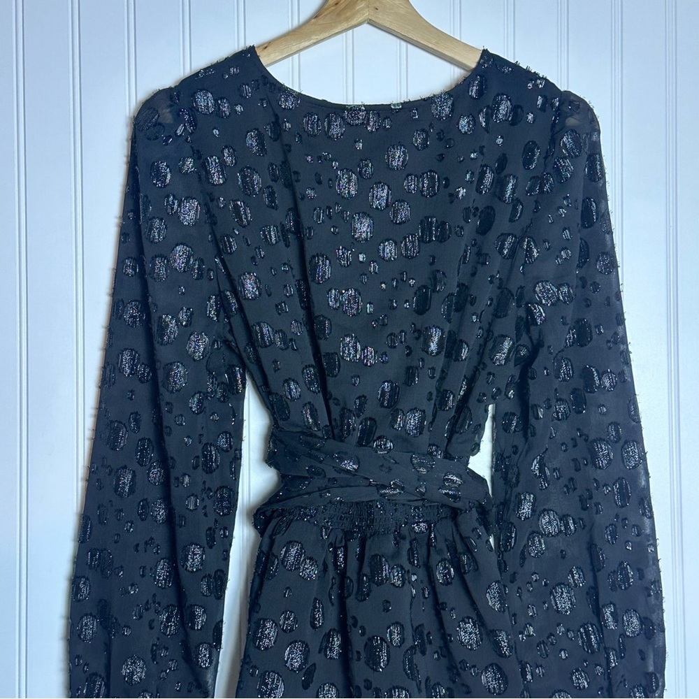 J. Crew Tie-waist V-neck top in black metallic dot jacquard M Casual Business - Picture 10 of 14